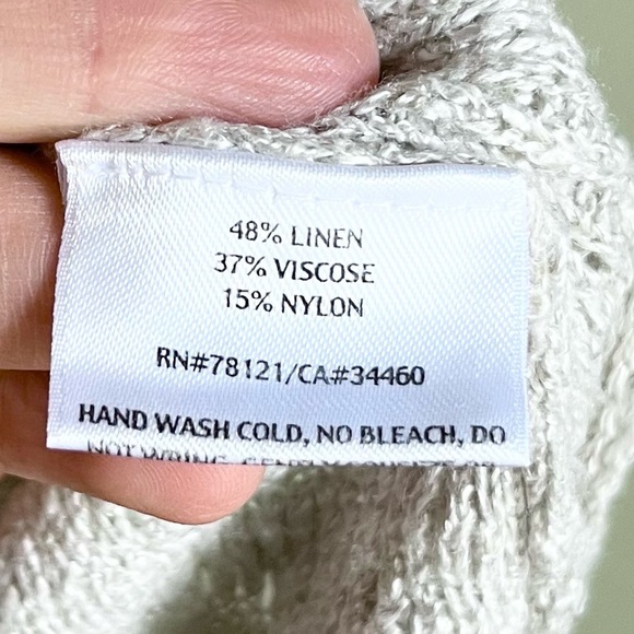 Eileen Fisher Cream Linen Blend Open Lace Knit 3/4 Sleeve Sweater V-neck… - Picture 7 of 10